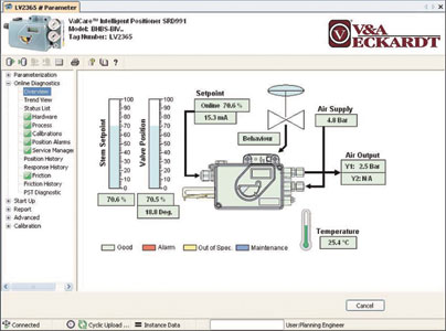 The diagnostic display of the DTM interface helps users to identify if equipment is running well, needs maintenance or has a failure.